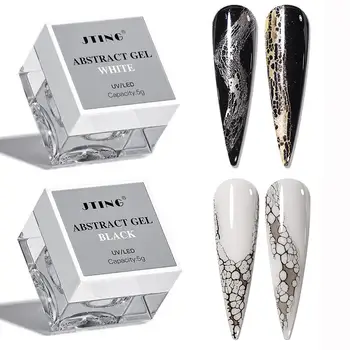 Smalto Gel per Unghie 5g Bianco Nero con Texture a Bolle e Onde, Gel UV/LED Semi-Permanente per Nail Art, Vernice Decorativa 2