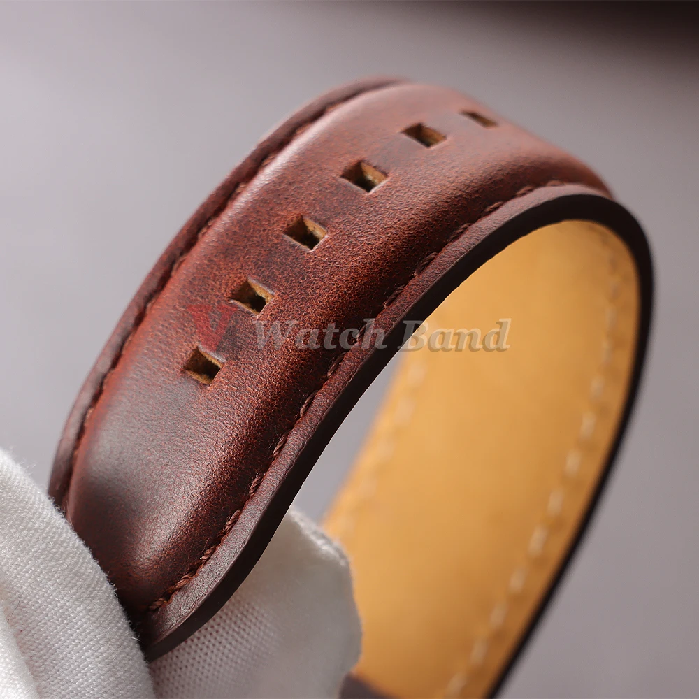 Luxurious Dark Brown Calfskin Leather Watchband with Butterfly Buckle