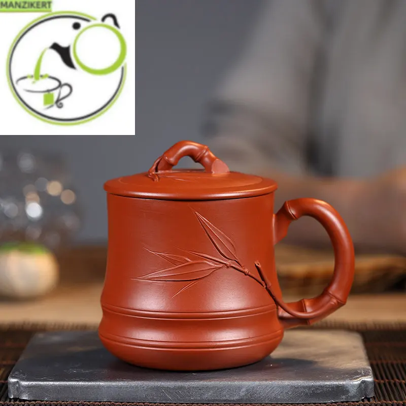 

Yixing purple sand cup pure handmade large tea cup office cup household vermilion bamboo joint bamboo leaf cover cup 300ml