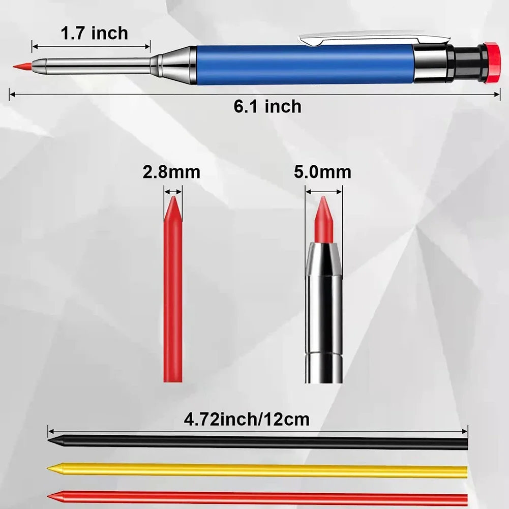 Metal Solid Carpenter Pencil Set For Deep Hole Marker With Refill Leads Marking Tool Woodworking Deep Hole Mechanical Pencils