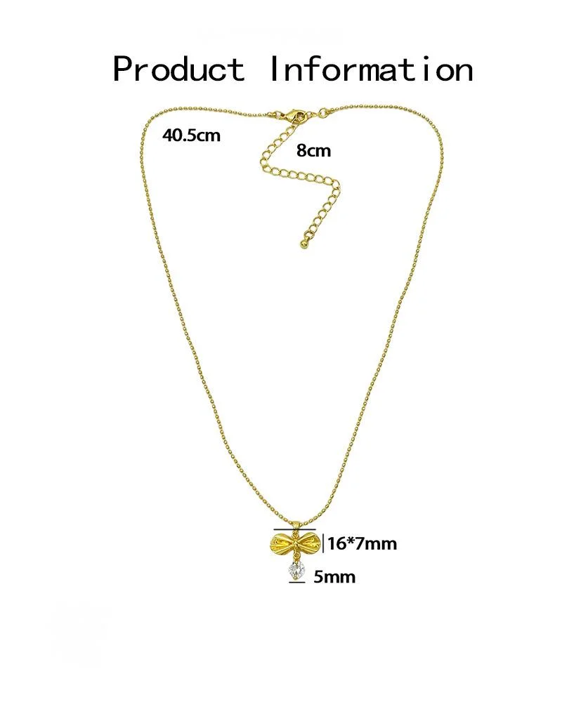 Minimalist Bow Pendant Zircon Necklace Elegant Silver Chain_voghion.com