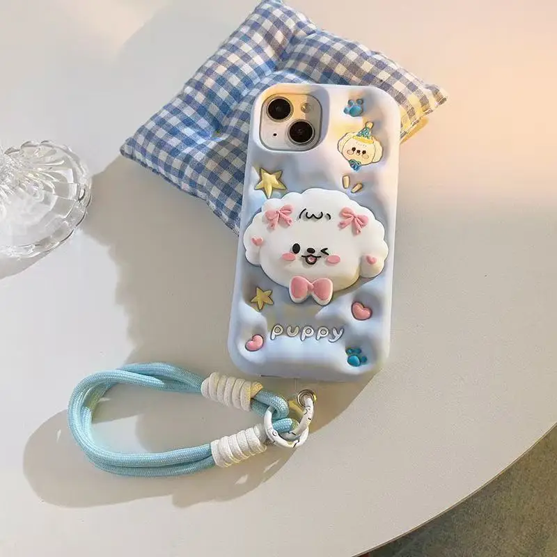 Adorable 3D Puppy Silicone Phone Case with Stand and Wristband