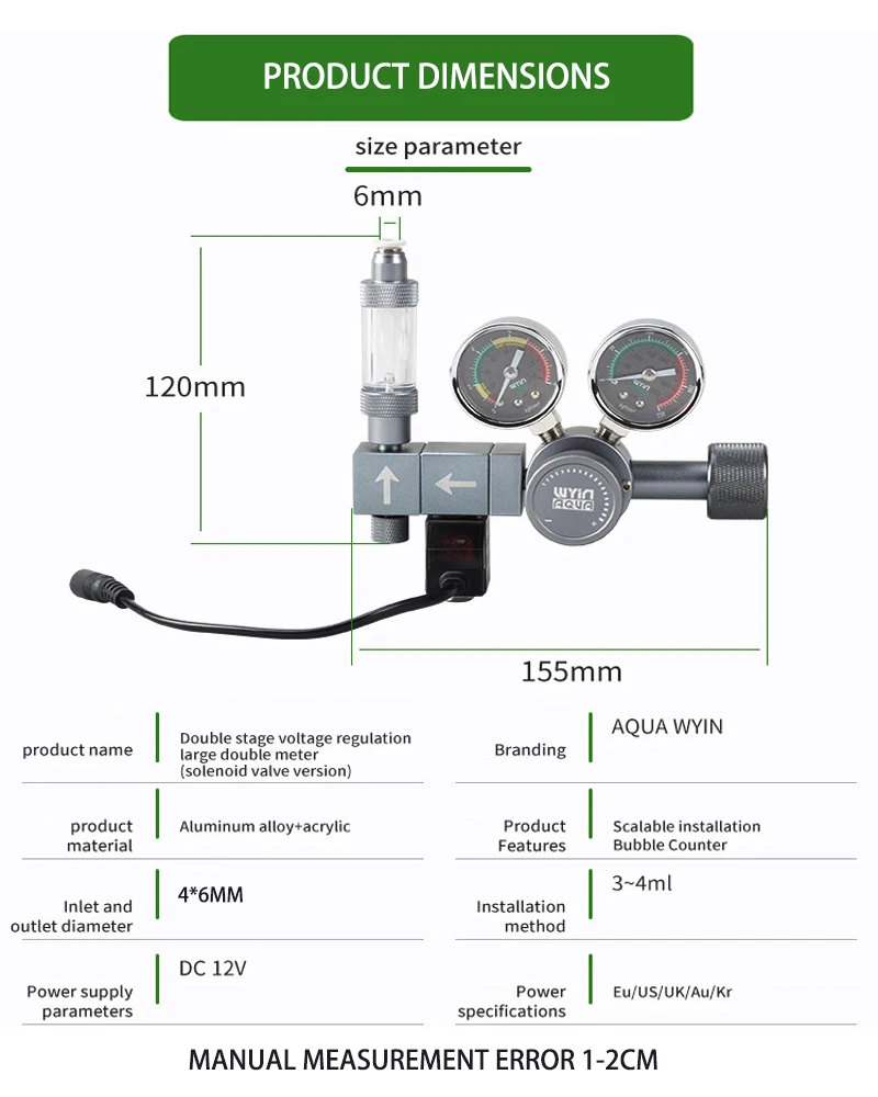 Premium Edition Aquarium CO2 Regulator with Electromagnetic Valve and Bubble Gauge