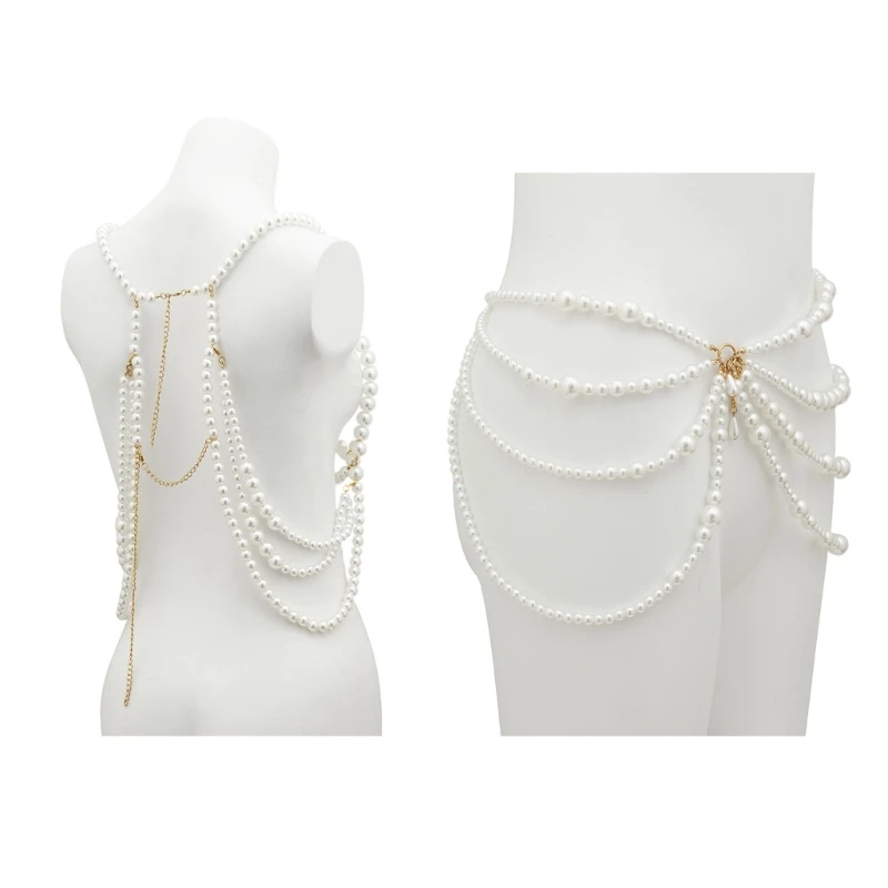 

Pearl Body Chain Set Women Chest Chain Bras and Multilayered Waist Chain Outfit