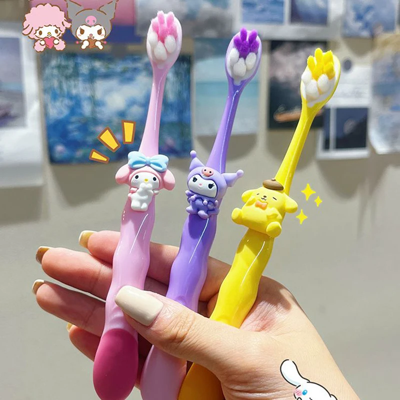 

3Pcs Kawaii Sanrio Anime Toothbrush Cute My Melody Kuromi Pompompurin Ins Exquisite Home Furnishings Fashion Gifts for Children