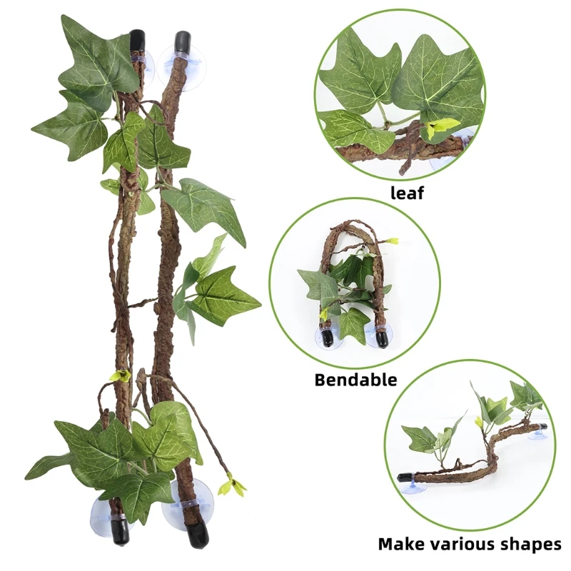 Reptile Vines Reptile Climbing Vines with Leaves Terrarium Plant Decoration with Suction Cups artificial plants reptile vines