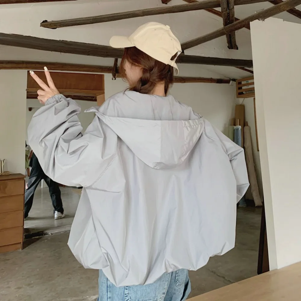 All-match Loose Sunscreen Coat Women Solid Color Windproof Sun-Protective Tops Out Wear Quick-Drying Hooded Jacket Outdoor