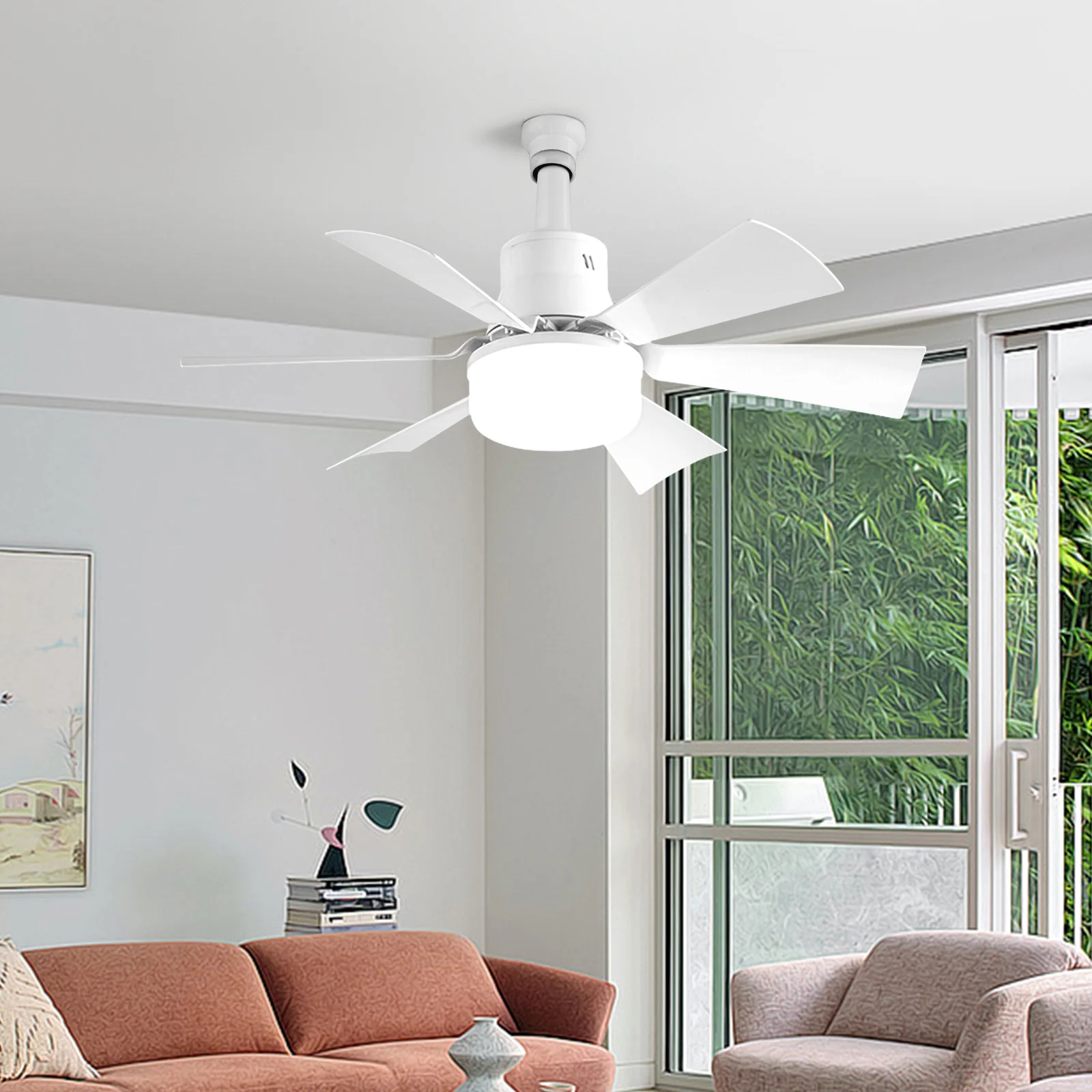 White Plastic Ceiling Fan Light with Remote Control