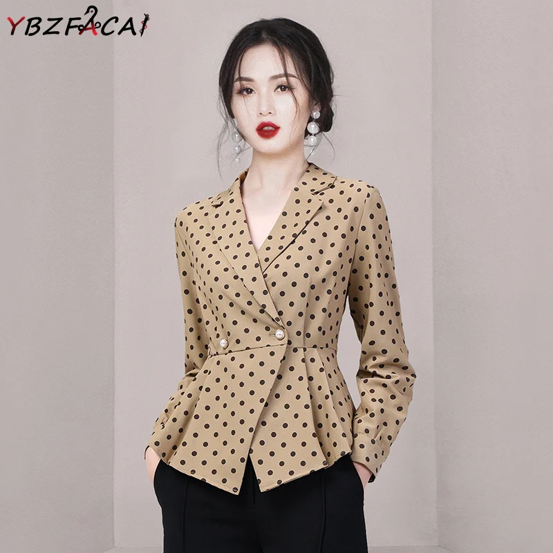 

Женский облегающий блейзер в горошек, элегантный короткий топ цвета хаки в Корейском стиле для офиса, Осень-зима 2022