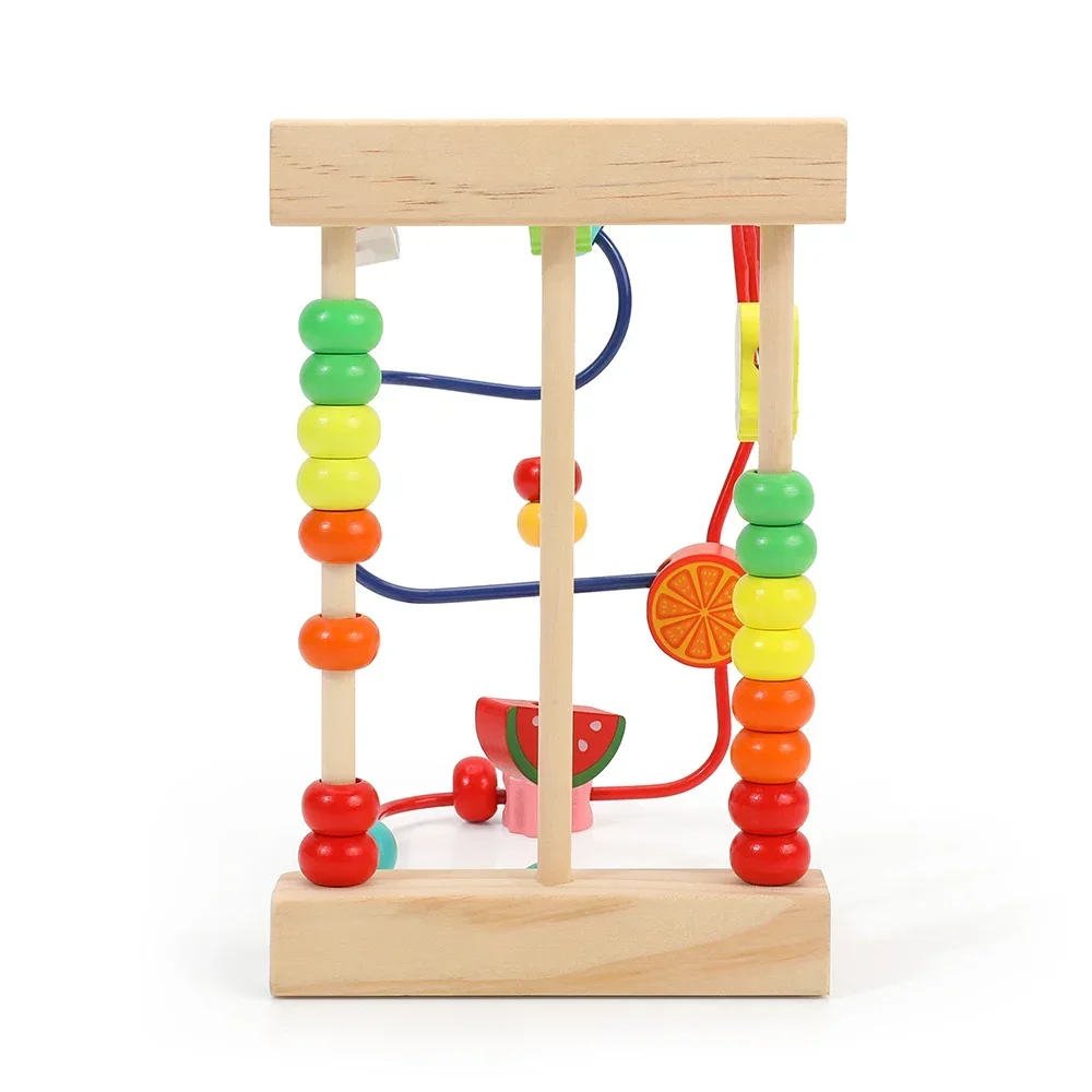 Children's Wooden Toys Cartoon Fruit Beads Puzzle Counting Learning Puzzle Circles Montessori Toys Baby Early Education Maze 5