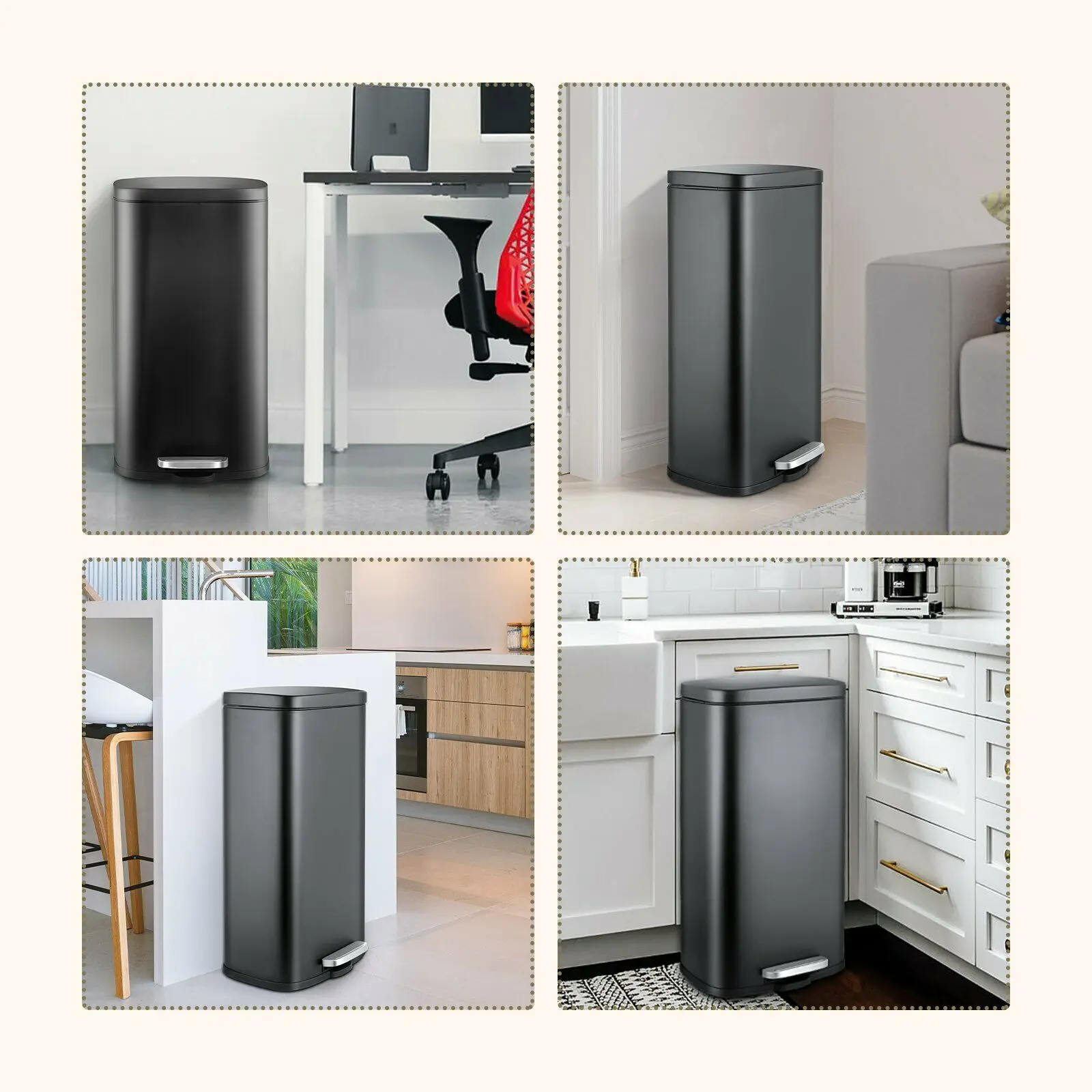 Homfa 30L Stainless Steel Step Trash Can Kitchen Garbage Can W/ Soft Close, Black,White, Silver, Gray, Red