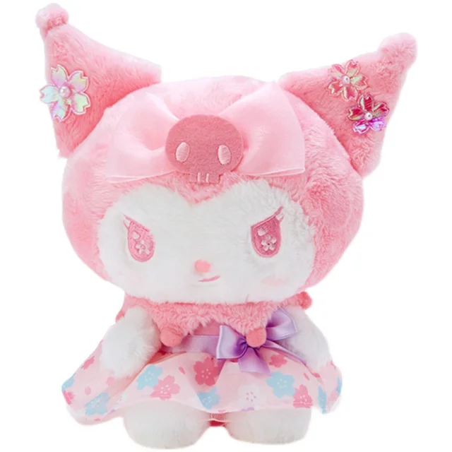 100% Original Stuffed Plush Toys SANRIO 24CM Kuromi Kawaii Cherry Blossom Series Pink Cartoon Doll Ornament Fans Children Gift