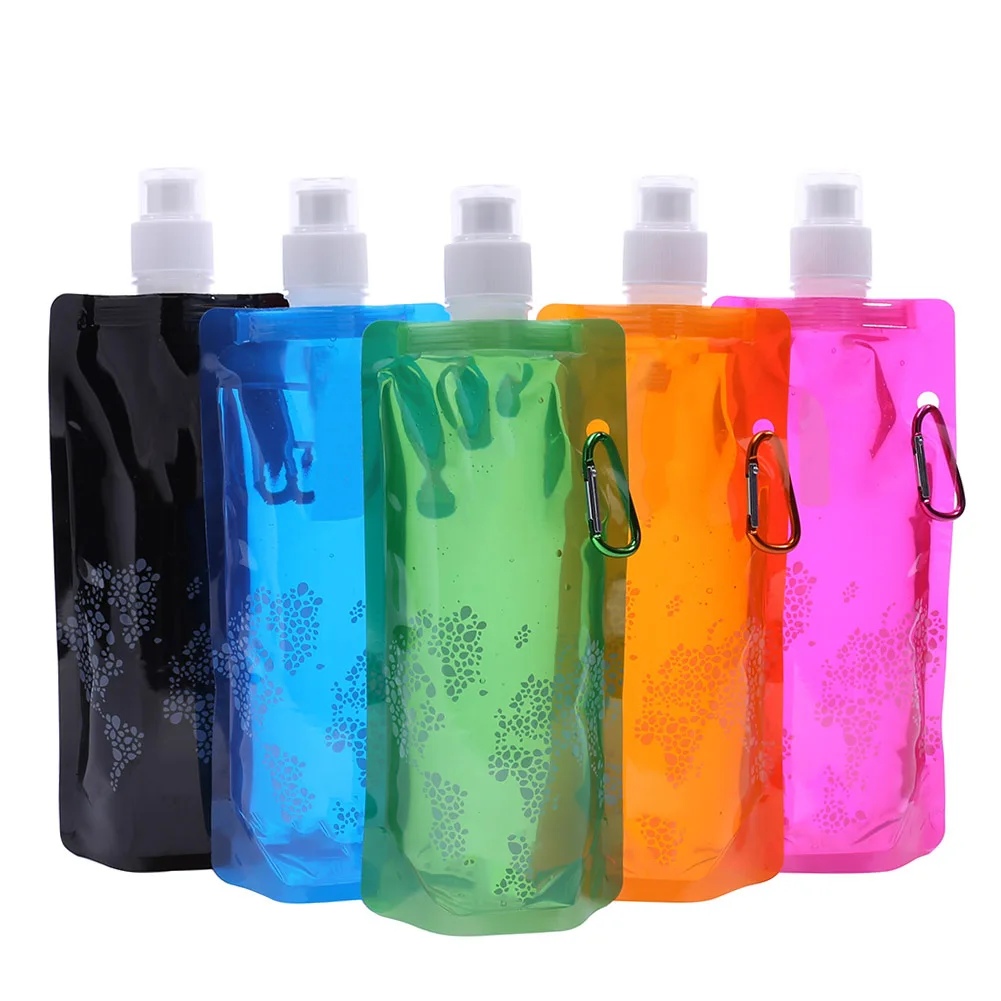 Compact Foldable Water Bag with Clip - Leak-Proof Travel Bottle