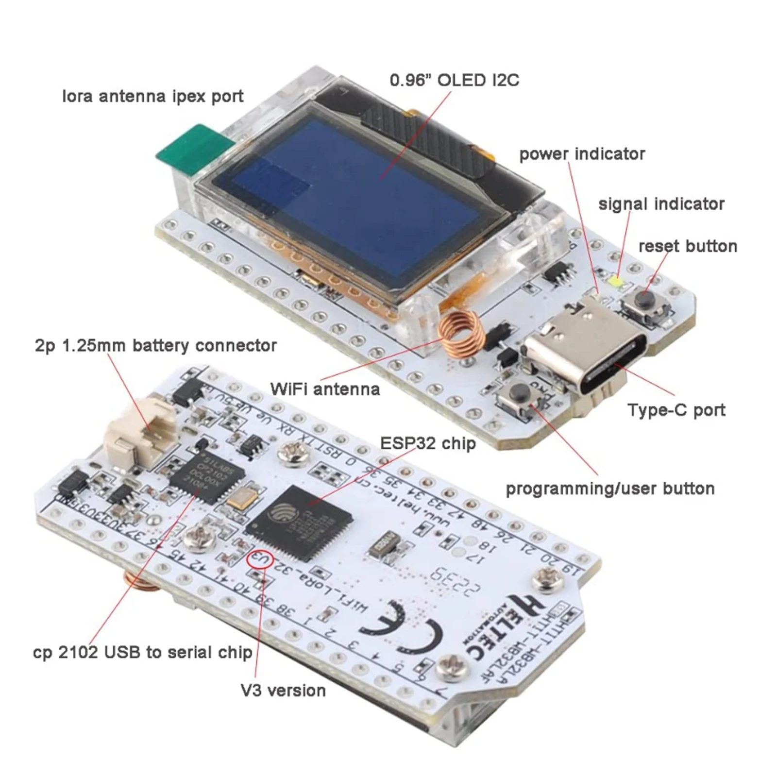 Pantalla OLED ESP32 Lora V3, PLACA DE DESARROLLO DE 0,96 pulgadas, BT, WIFI, 915MHz, LoRa32, SX1262, para dispositivos Arduino Meshtastic, 2 juegos