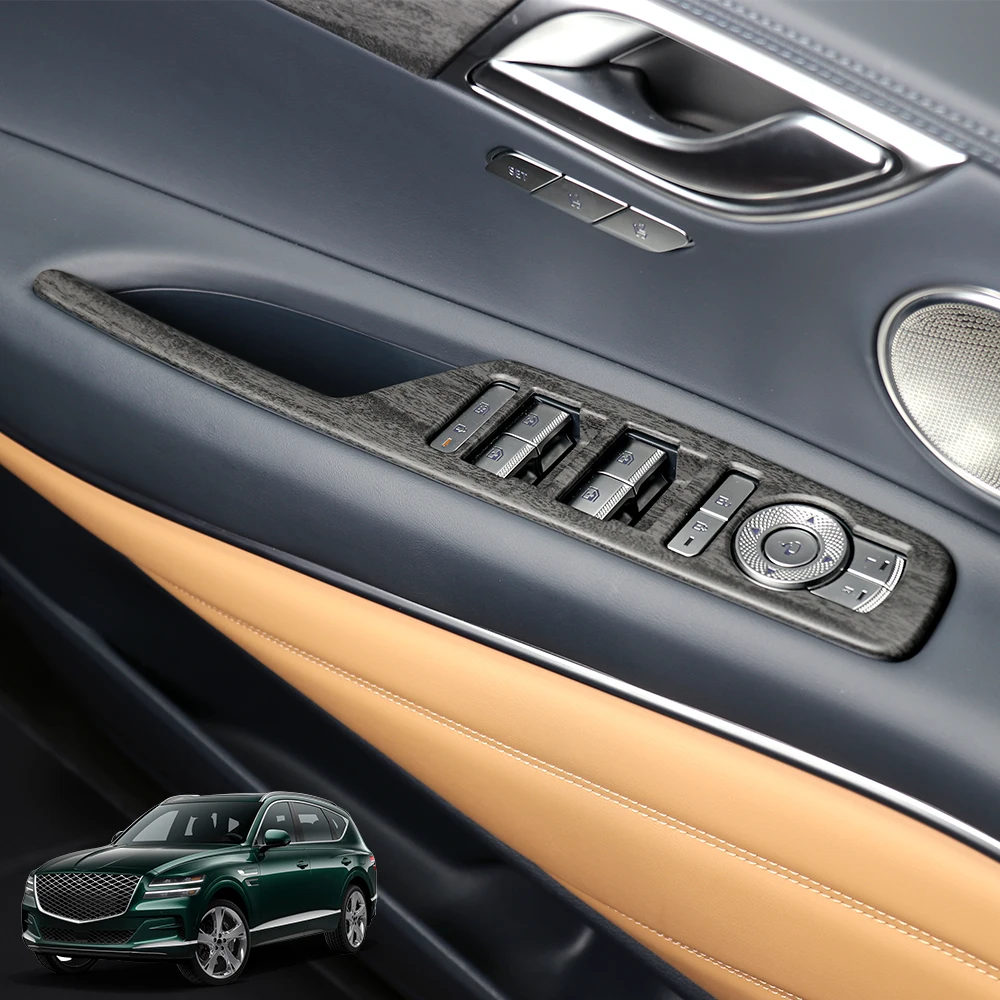 Wooden or carbon fiber decor window button covers for Genesis GV80 2021-2024