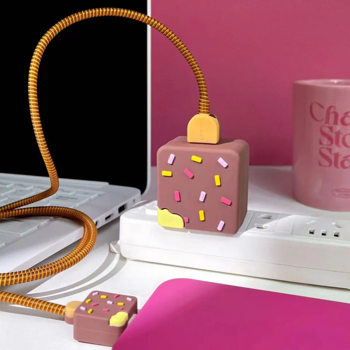 3D Ice Cream Data Charging Protector 4pcs for iPhone 18W/20W Fast Charger Case Cable Management