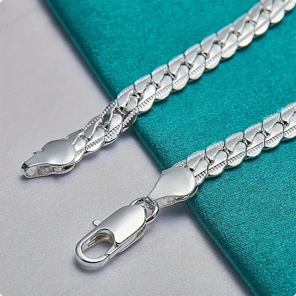 Elegant 925 Silver Flat Side Chain Bracelet with Lobster Clasp
