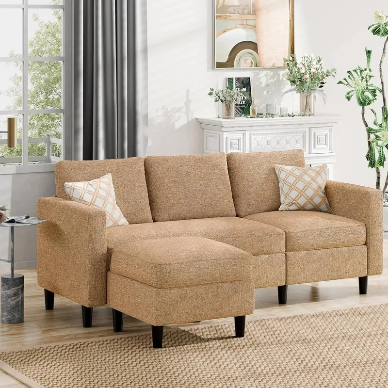 オットマン付きコンバーチブルL字型セクショナルソファ、小さな