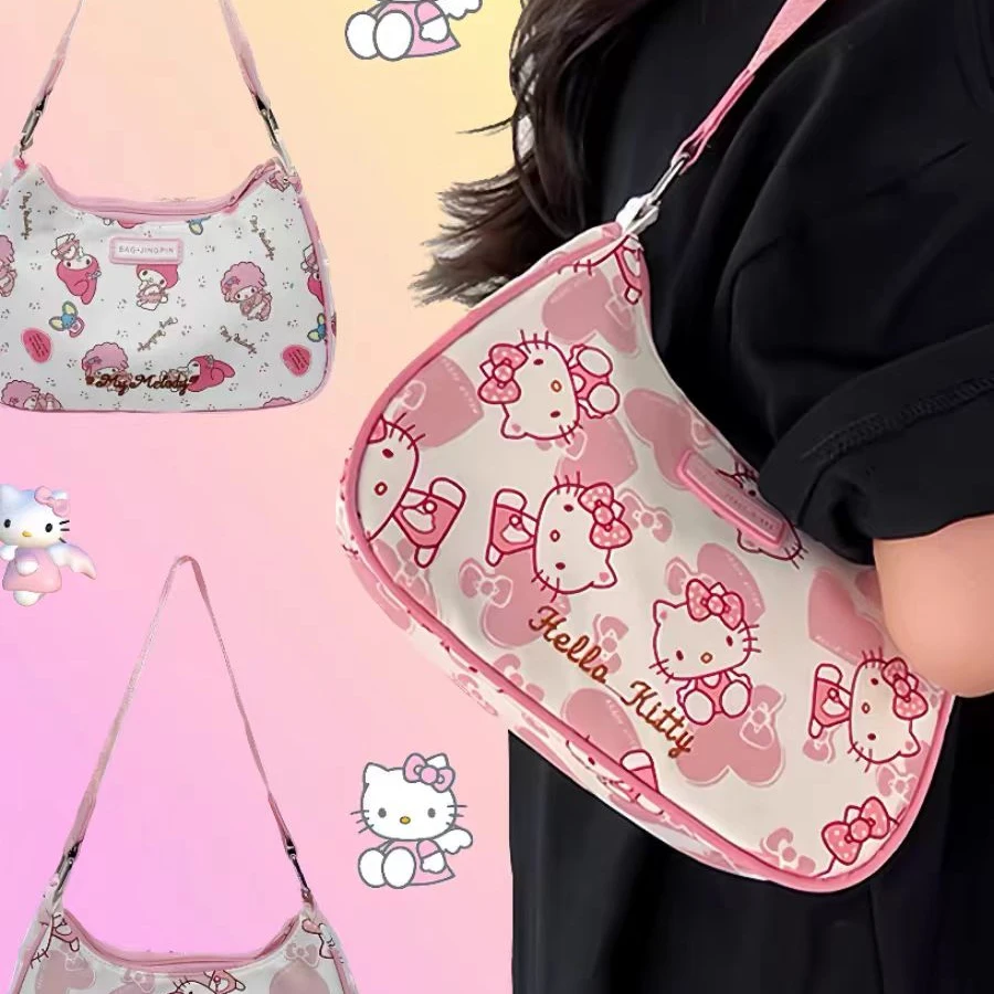 MBTI Hello Kitty Fashion Womens Shoulder Bag Y2k Cartoon Cute New Fashion Casual Handbag 2024 Harajuku Style Commuter Female Bag