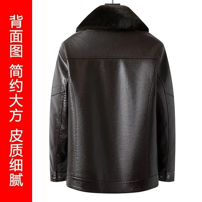 Natural Leather Jacket For Men Fur Thick Loose Plus Velvet Winter Black Leather Coats Male Sheepskin Coat Man With Fur Collar