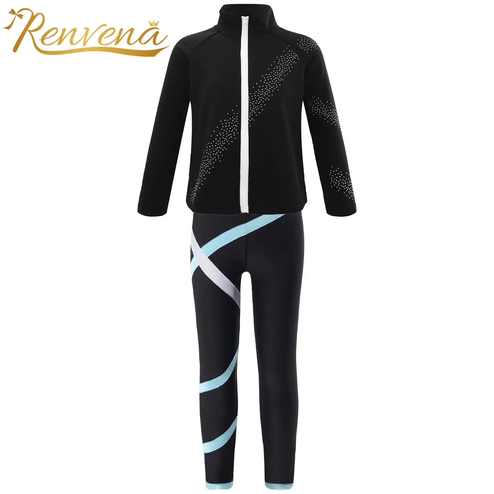 

Kids Girls Ballet Gymnastics Dance Outfit Long Sleeve Stand Collar Zipper Jacket with Leggings Suits for Workout Sports Sets