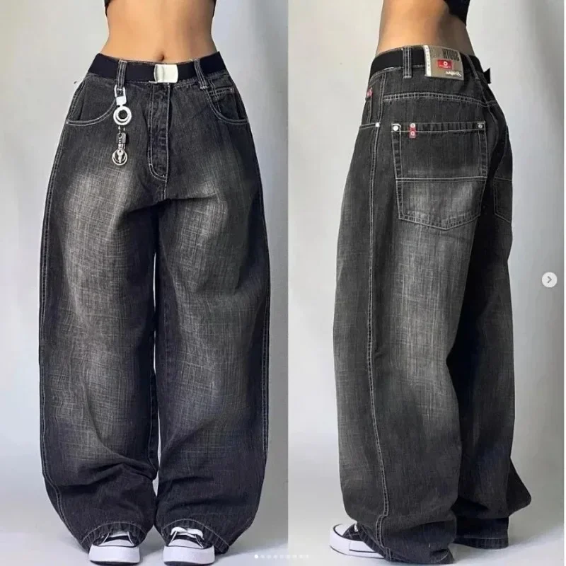 2024 American New Fashion Multi-pocket Washed Baggy Jeans Women Y2K Harajuku Vintage Hip Hop High Waist Casual Wide Leg Pants 2