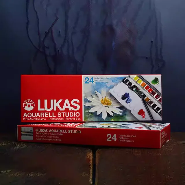 Lukas Travel Watercolor Paint 24 Colors Half Pans Transparent Watercolor Painting Brush Sketchers' Portable Palette Metal Box 1