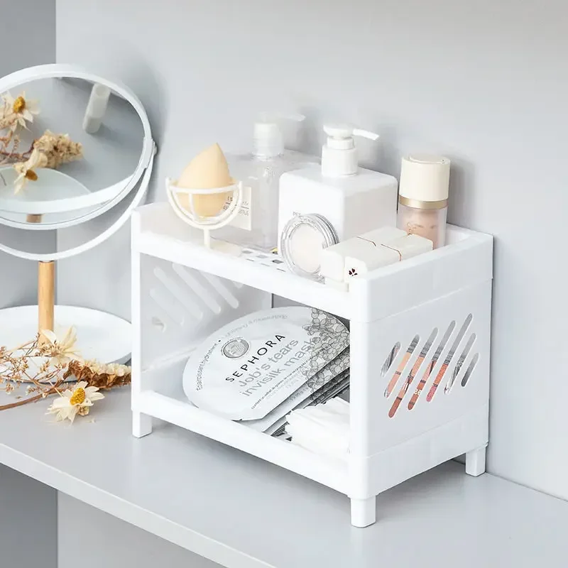 1PC PP Desktop Double Layer Storage Rack Rectangular Organizing Student Desk Office Cosmetics Stationery storage racks