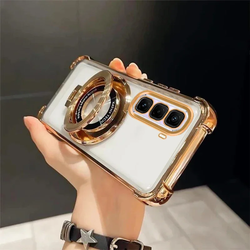Luxury Plating Stand Shockproof Clear Case - Enhanced Design and Protection
