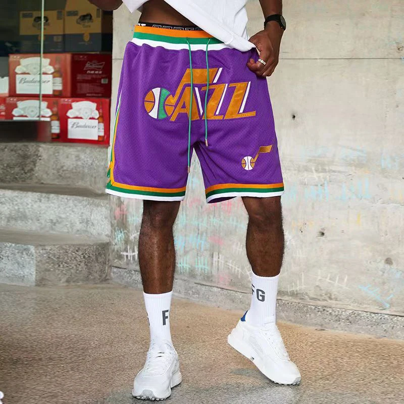 Sports Shorts, Jazz Team American Embroidery Mesh Summer