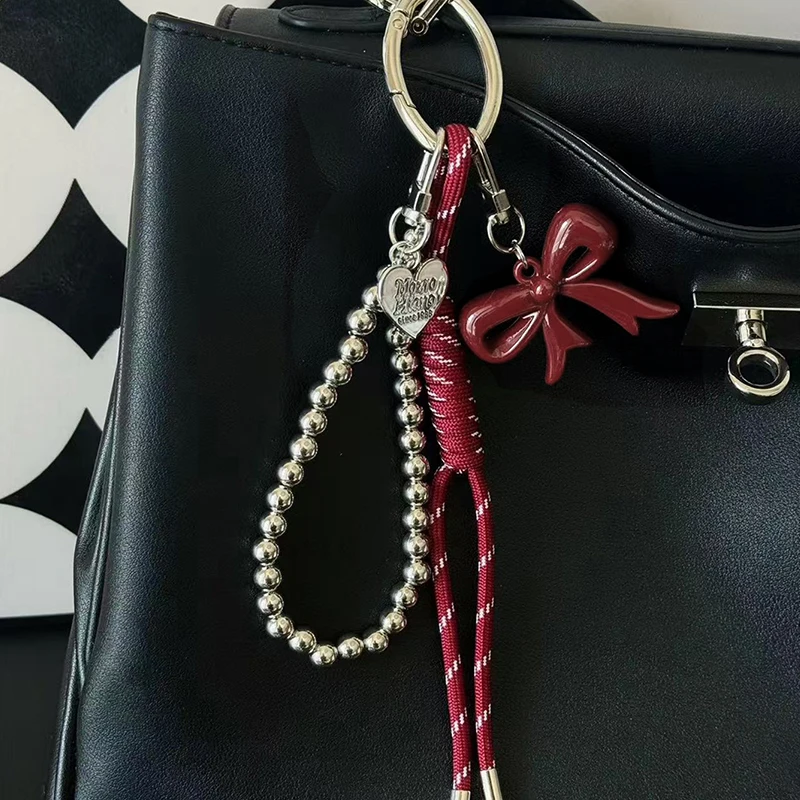 Cute Charm Bag Pendant Heart Angra Red Heart Bag Decor Bow Plush Weaving Rope DIY Bag Hanging Decoration Keychain Phone Ornament