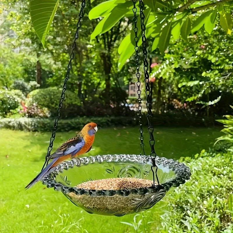 Decorative Hanging Bird Feeder with Chain-Dual-Bowl Design for Outdoor Garden & Yard, Attracts Hummingbirds