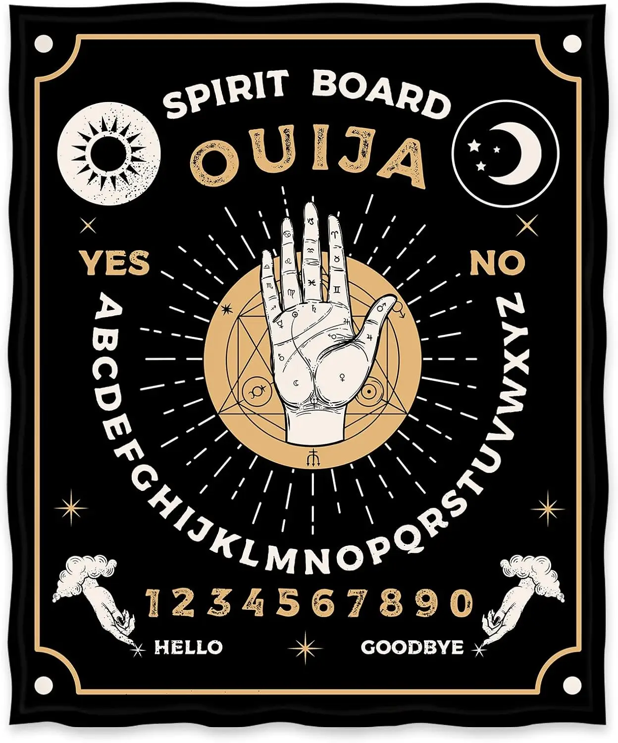 Ouija Board Blanket Gothic Witch Gift for Halloween Sun Moon Skeleton Skull Horror Spooky for Decor Throw Blankets Black 50"x60" 2