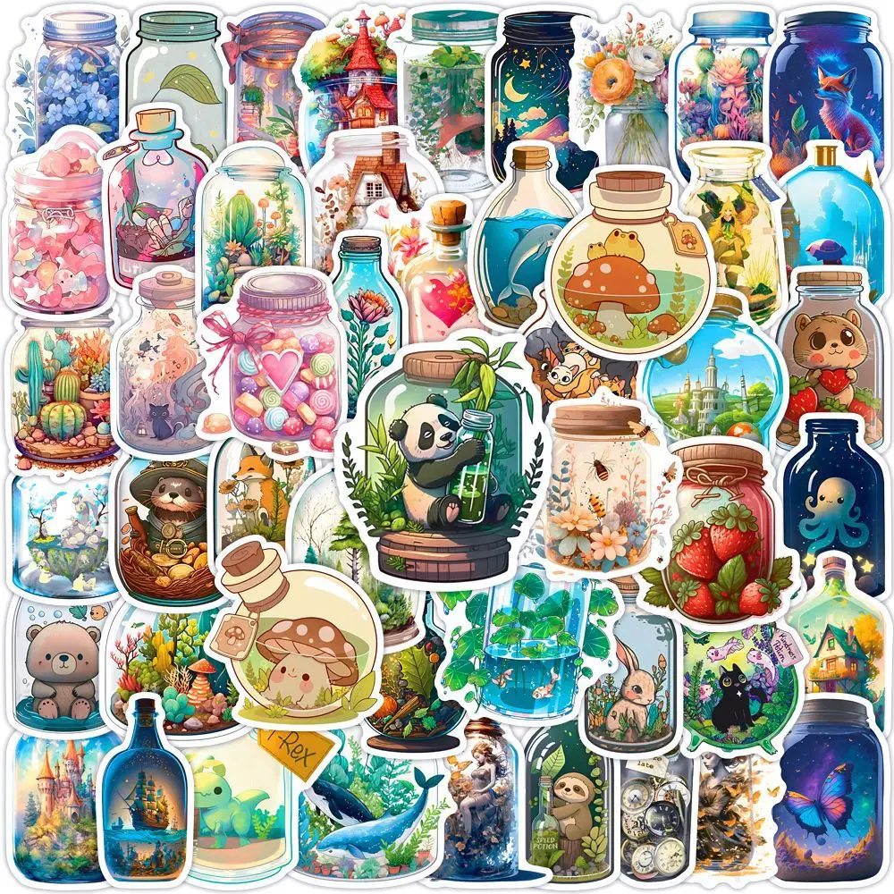 

50Pcs Cute Cartoon Fantasy Worlds In The Bottle Stickers for Luggage Phone Guitar Vinyl Laptop Decals Waterproof Graffiti