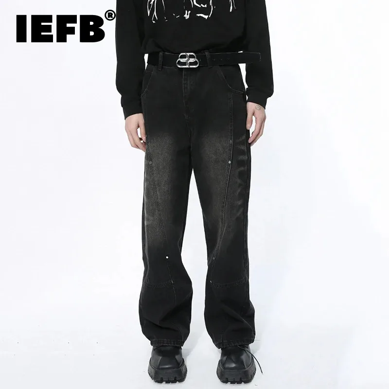 

IEFB Men's Jeans High Street Worn-out Patchwork Contrast Color Baggy Male Denim Straight Pants American Style Spring New 9C4929