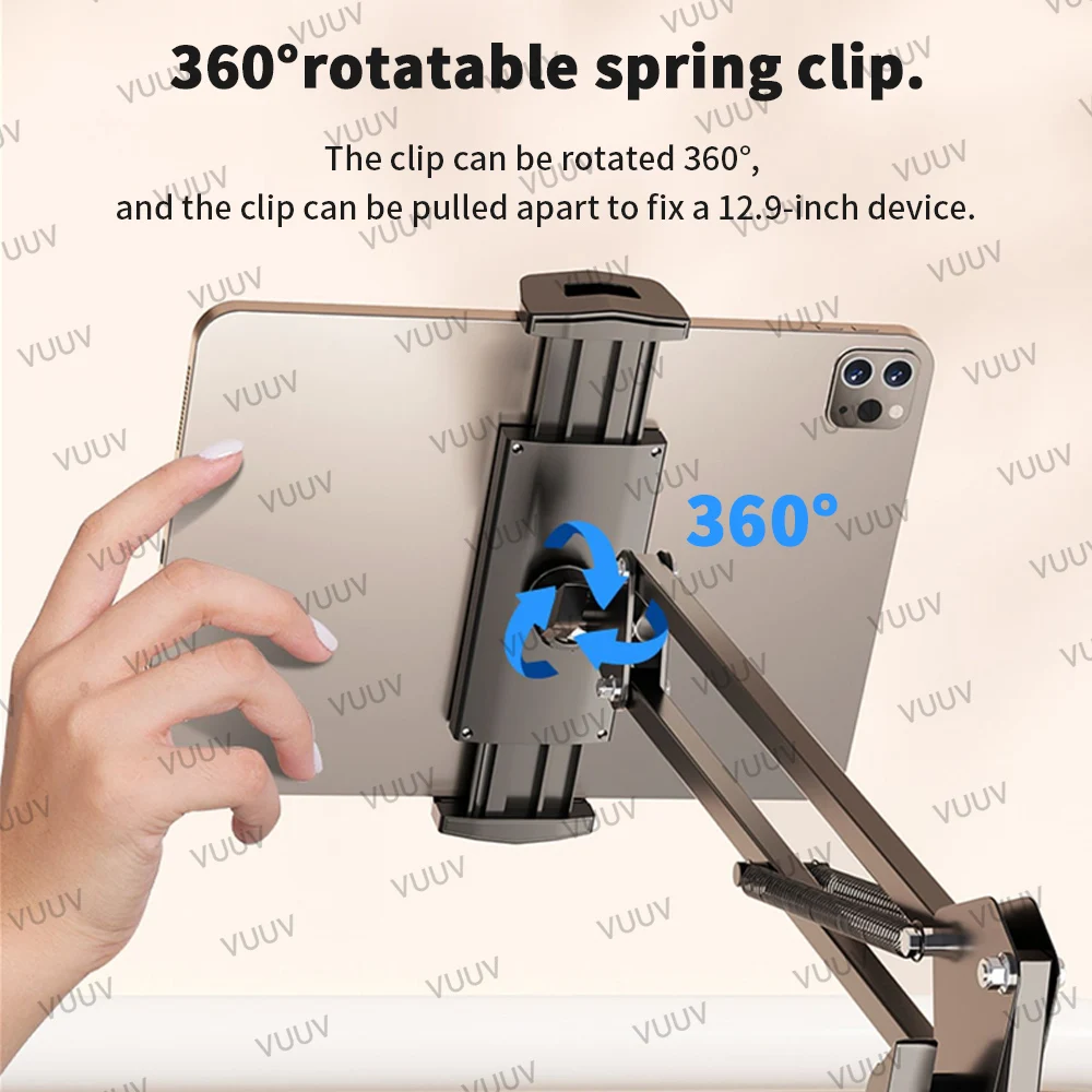 Adjustable Bed Tablet Stand for 4-12.9 inches Mobile Phones Tablets Aluminum Arm Bed Desk Tablet Mount Support for iPad Mini — view 5