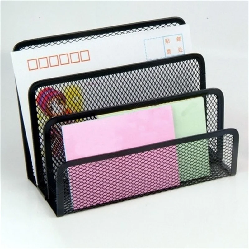 Newest Office Supplies Stationery Black Metal Mesh Book Envelope Desk Organizer Desktop Notepad Letter Sorter