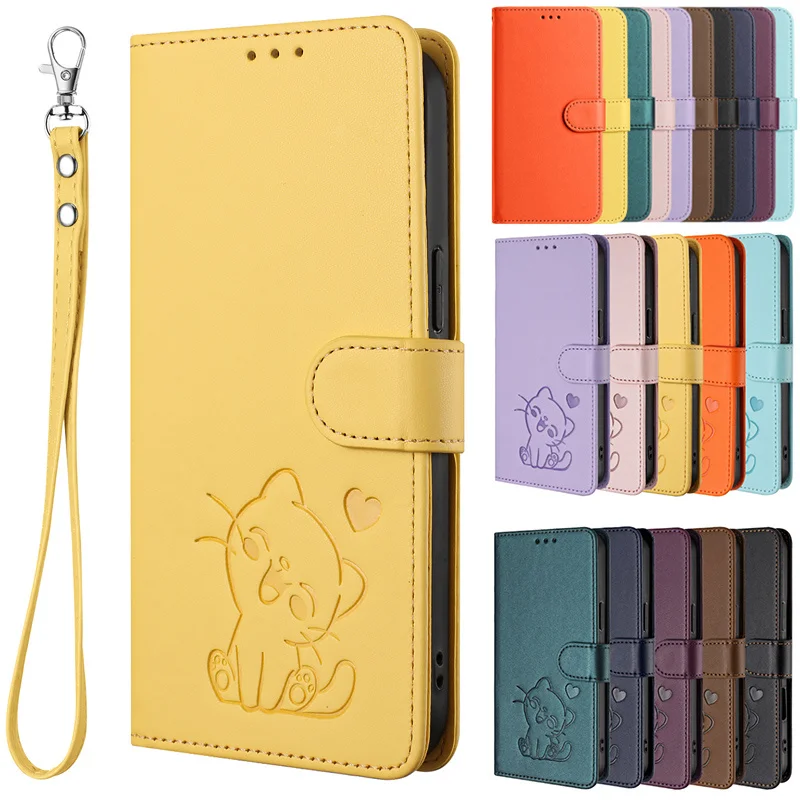 Adorable Cat Design Leather Wallet Flip Case - Universal Compatibility