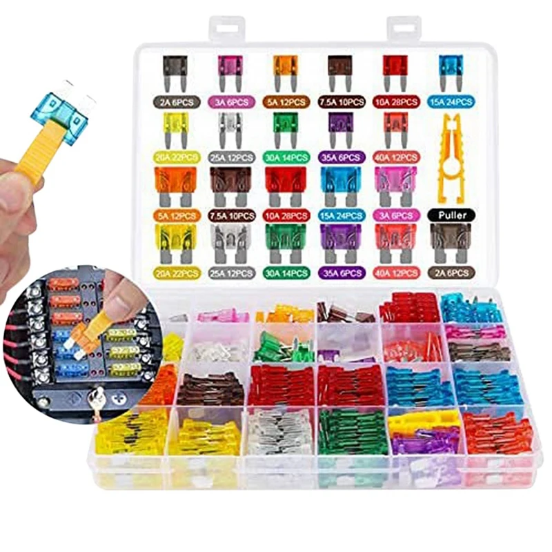 304Pcs Mini Anti Theft Car Fuse Plug Fuse Splitter Fuse Kit (2A/3A/5A/7