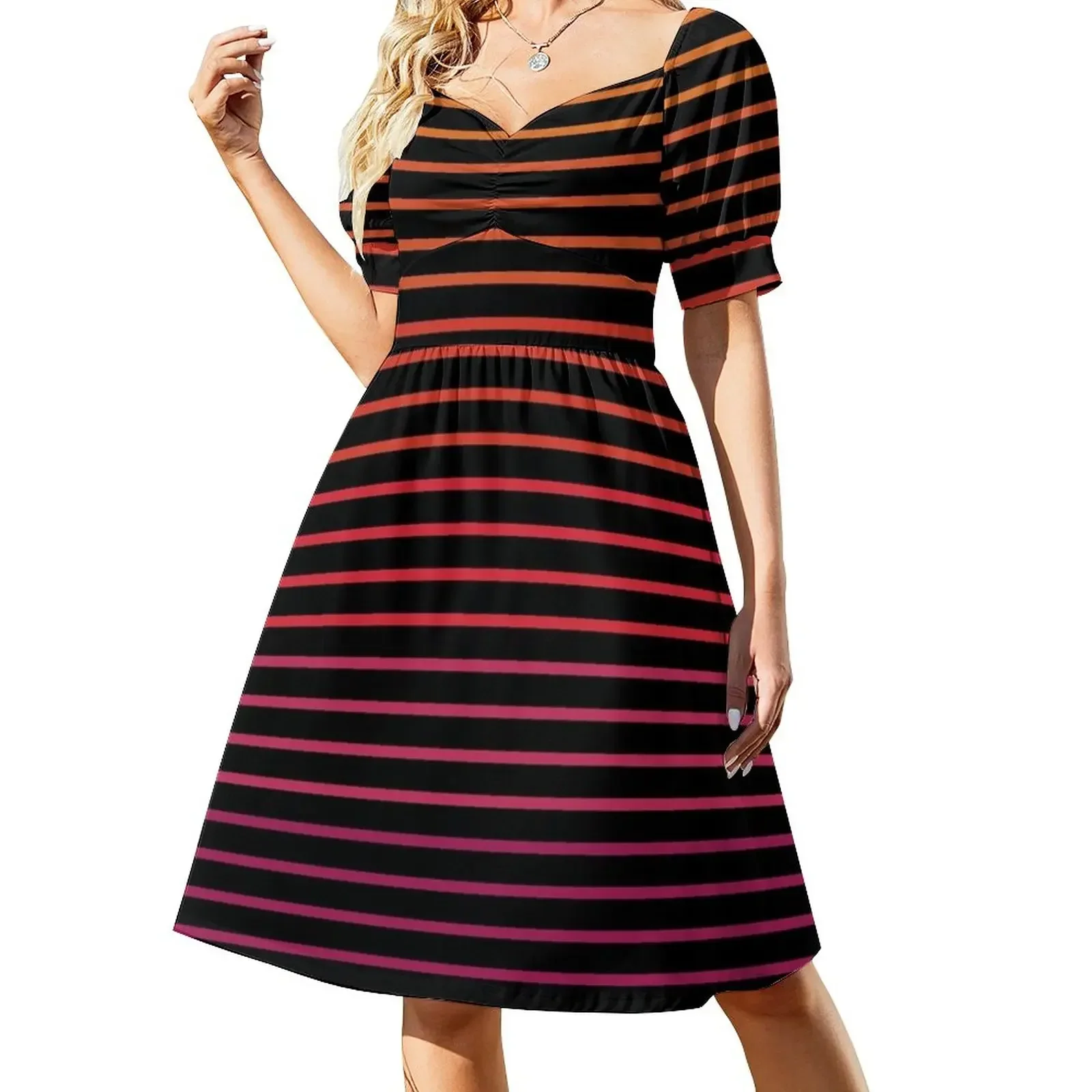 thumbnail image 1 of Vestido de manga corta ligero lineal para mujer, traje de verano, vestido de noche para mujer, 1 of 7