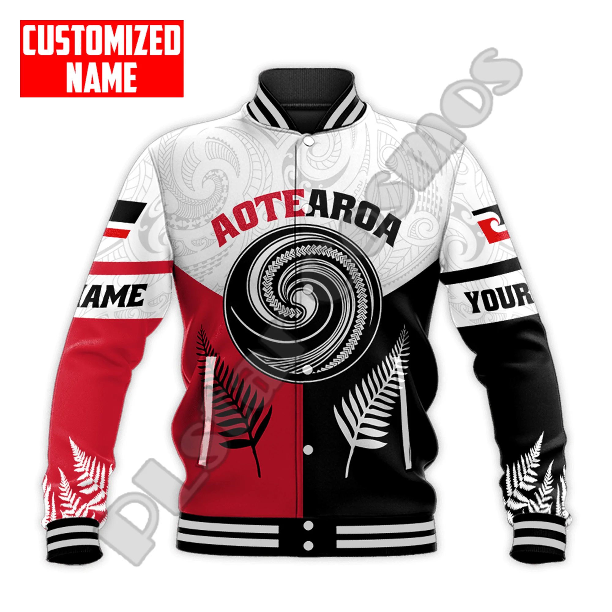 Custom Name Country Flag New Zealand Aotearoa Maori Tattoo Retro Overcoat 3DPrint Funny Harajuku Button Cotton Baseball Jacket B