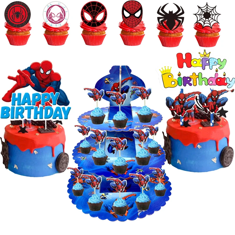 Marvel Spiderman Birthday Cake Decorating Accessori Happy Birthday Cake Topper Per Kid Party Cupcake Stand Decorazione Forniture