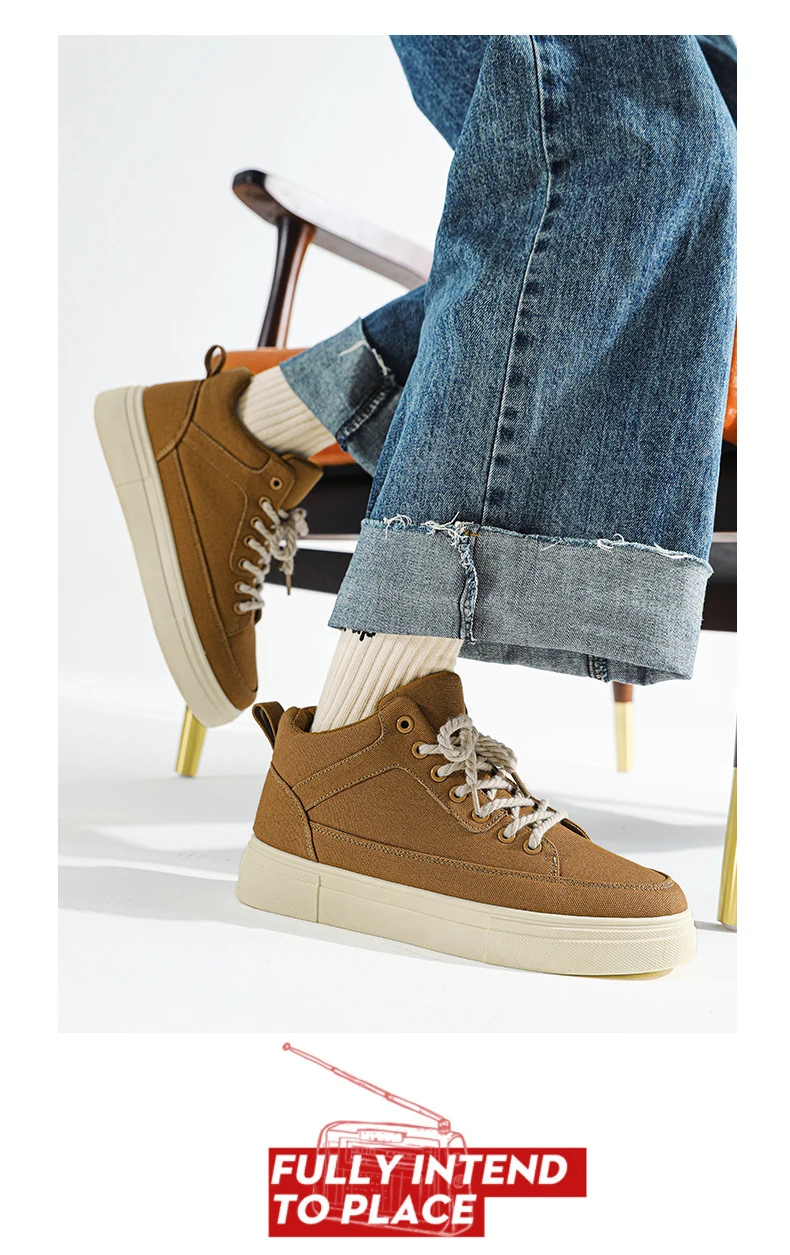 Men's Canvas Shoes Fashion Spring Solid High Top Vulcanized Shoes Men Flat Design Casual Sneakers Man Board Shoes