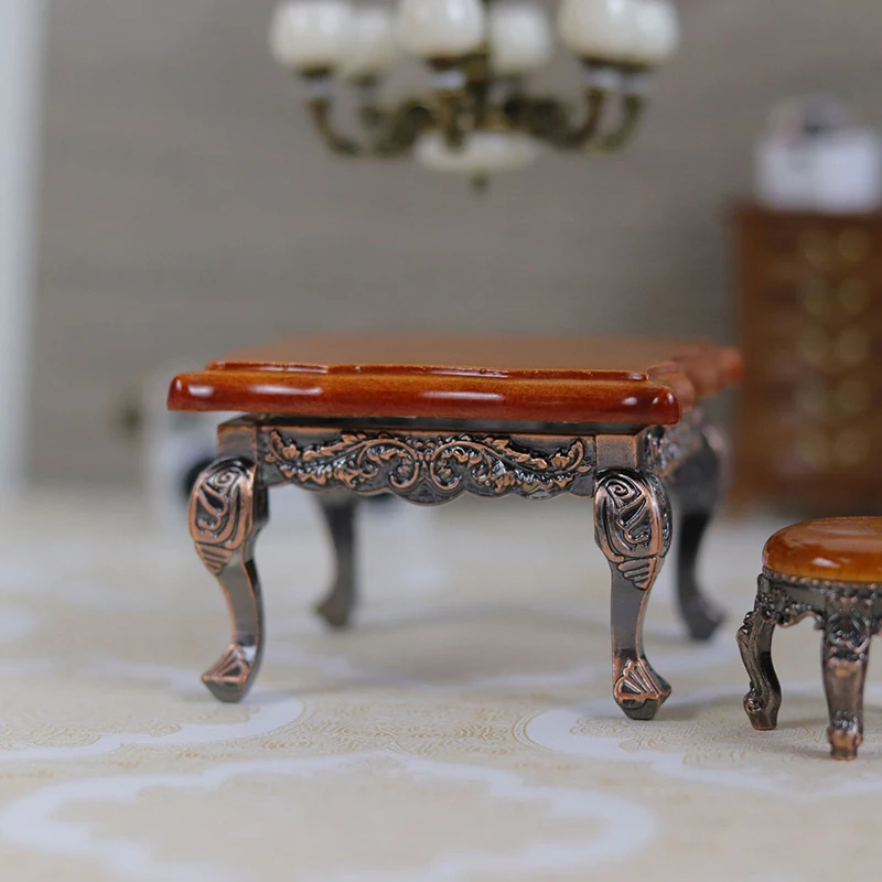 1Pcs 1/12 Wood Miniature Doll House Accessories Simulation Retro Coffee Stool/Table Furniture Model Family Toy Decorations 5