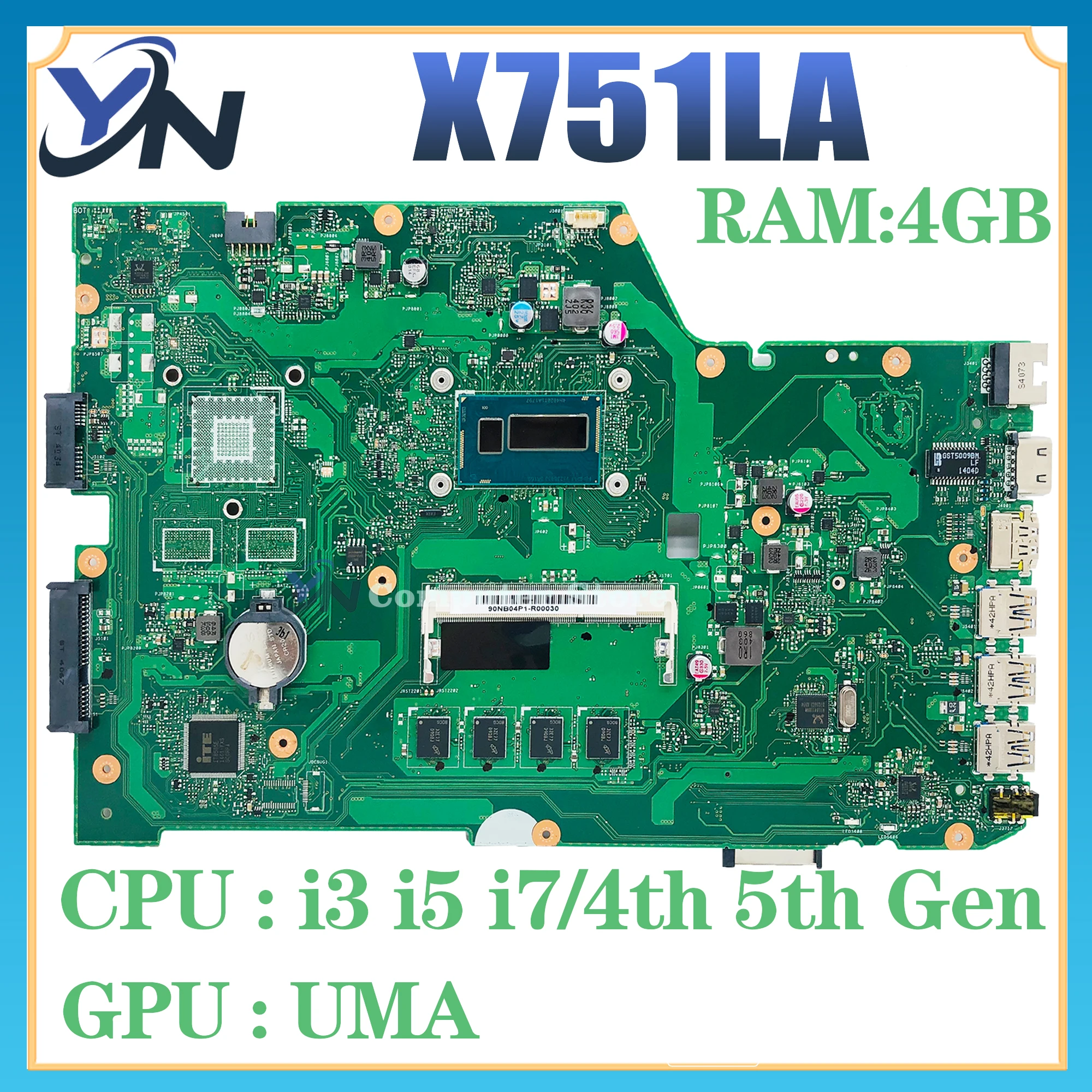 X751LA Laptop Motherboard I3 I5 I7 4th Gen 5th Gen CPU 4GB RAM For Asus