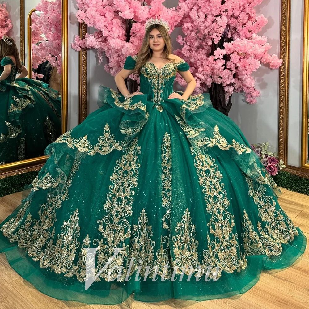 green and gold combination dresses Elegant Dark Green One-Shoulder Mermaid Prom Dress with Gold Embellishments main image 1