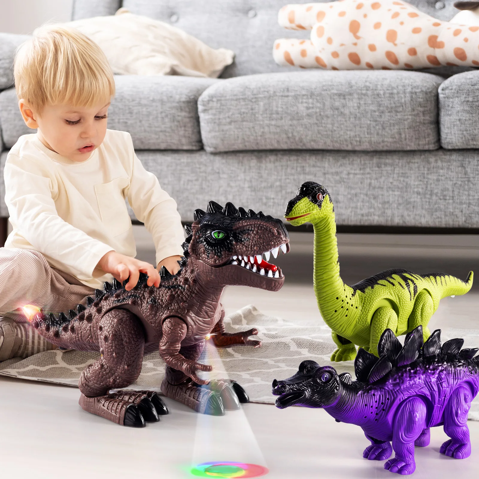 Remote Control Dinosaur Toy Set Walking Dinosaur Electric Dinosaur Toy with Light and Sound Boys Girls Gift 2
