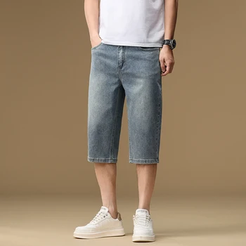 Nuovi pantaloncini di jeans estivi da uomo blu design alla moda jeans da uomo slim fit pantaloncini a gamba dritta pantaloni casual a gamba larga 1