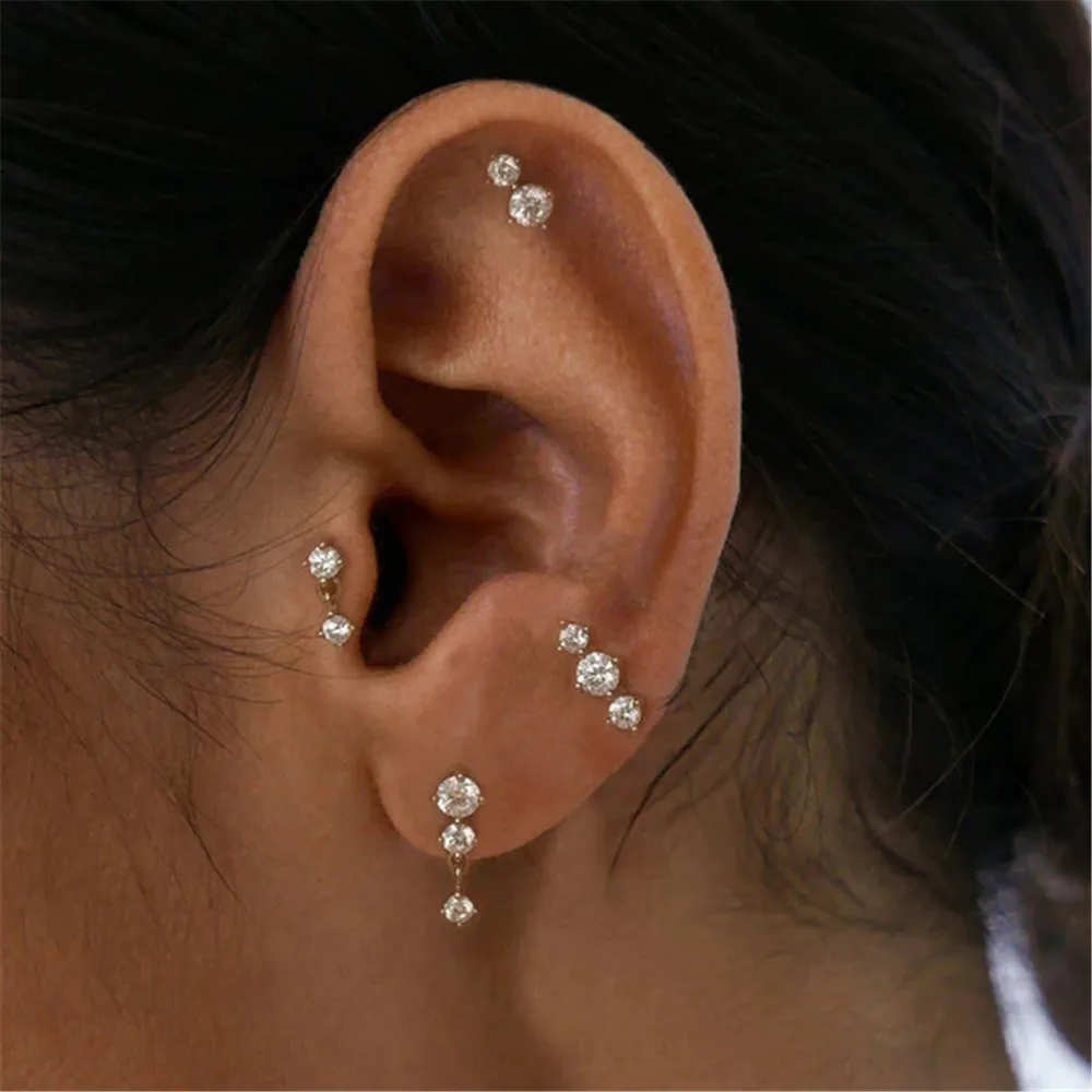 3PCS Casual Cubic Zircon Tassel Hanging Stud Earrings Set for Women Girls Dainty Zircons Tiny Piercing Ear Helix Jewelry Gifts 4