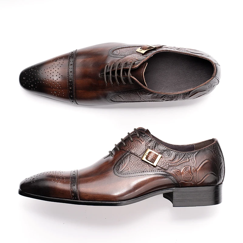 靴 NOS w Box England Brown Officer Shoes Nice Men Black Brown Leather Oxford Brogue Dress Shoes